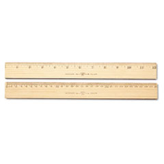 Flat Wood Ruler W/two Double Brass Edges, 12