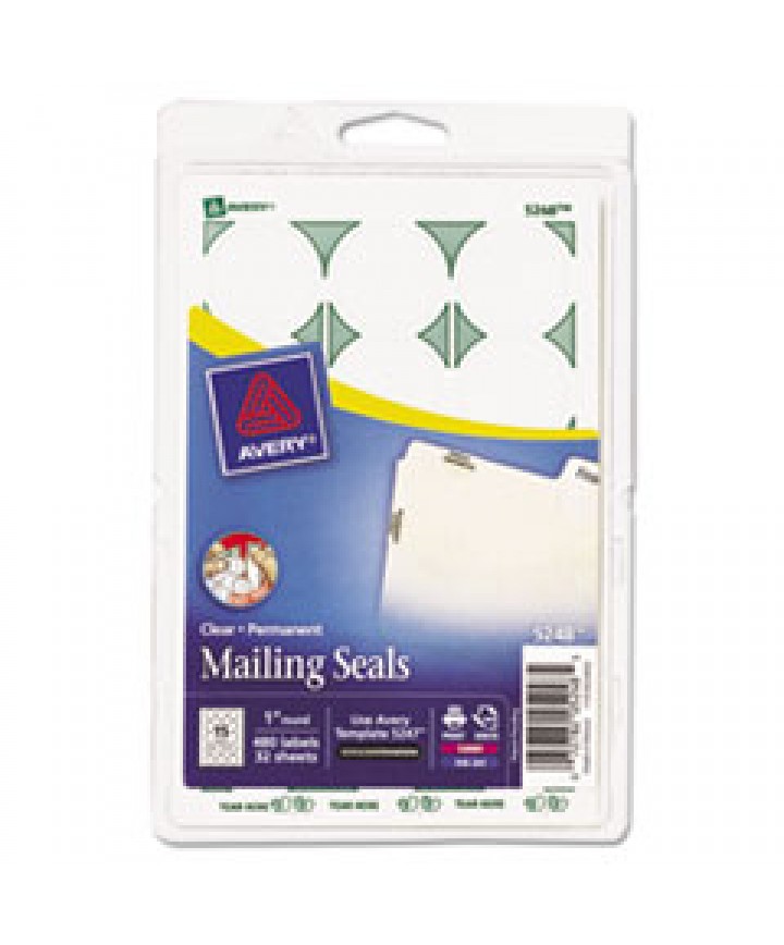 PRINTABLE MAILING SEALS, 1" DIA., CLEAR, 15/SHEET, 32 SHEETS/PACK, (5248)