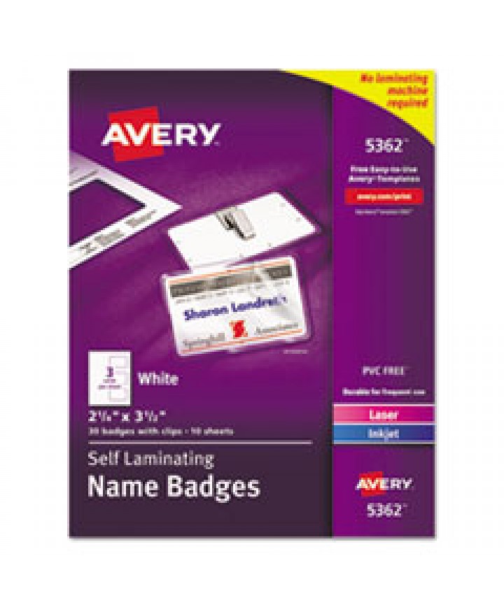 Self-Laminating Laser/inkjet Printer Badges, 2 1/4 X 3 1/2, White, 30/box