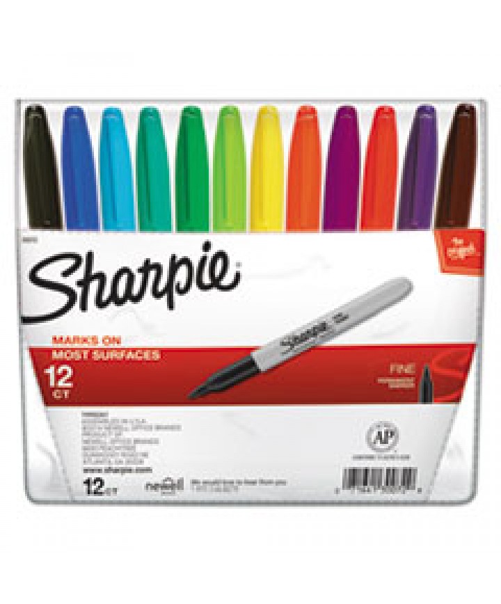 FINE TIP PERMANENT MARKER, ASSORTED COLORS, 12/SET