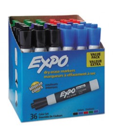 LOW-ODOR DRY-ERASE MARKER, BROAD CHISEL TIP, ASSORTED COLORS, 36/BOX